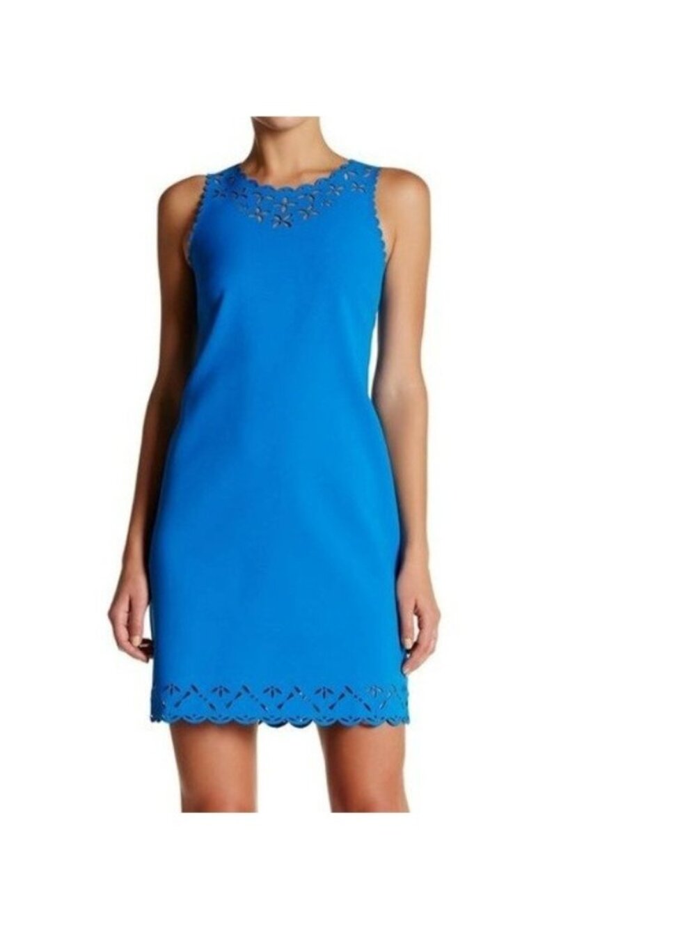 J. Crew Blue Floral Laser Cut Sleeveless Shift Dress, Size 10